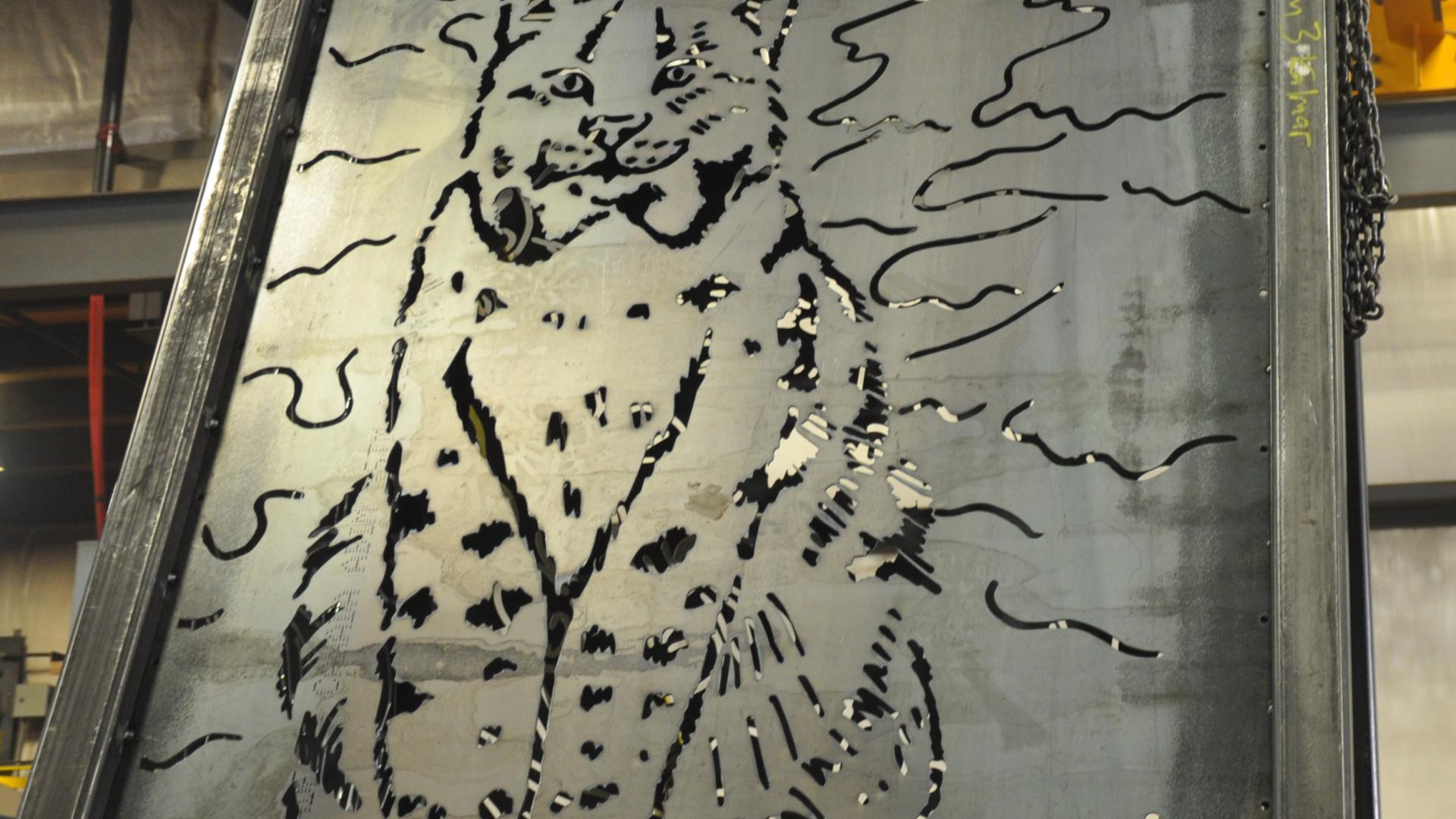 Art of a bobcat in a forest.