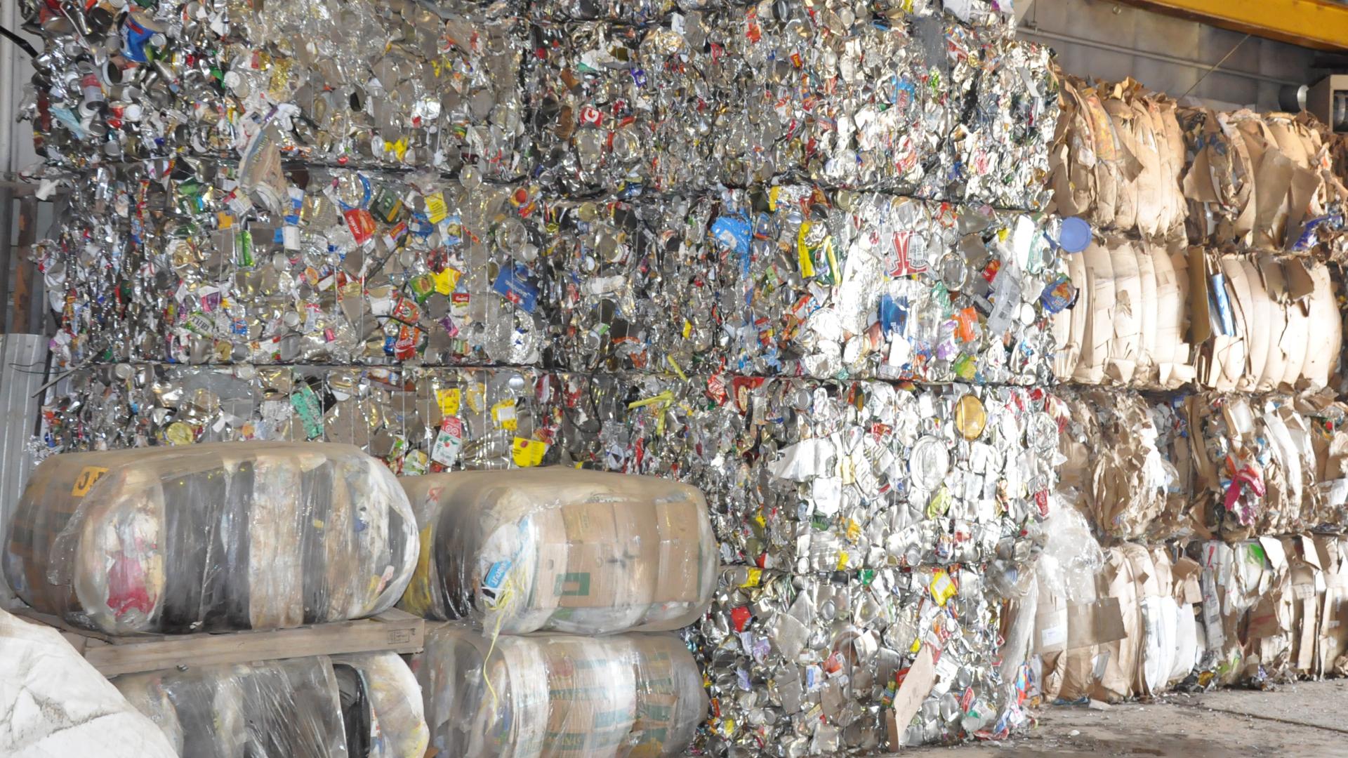 A pile of crushed recycling ready for shipping.