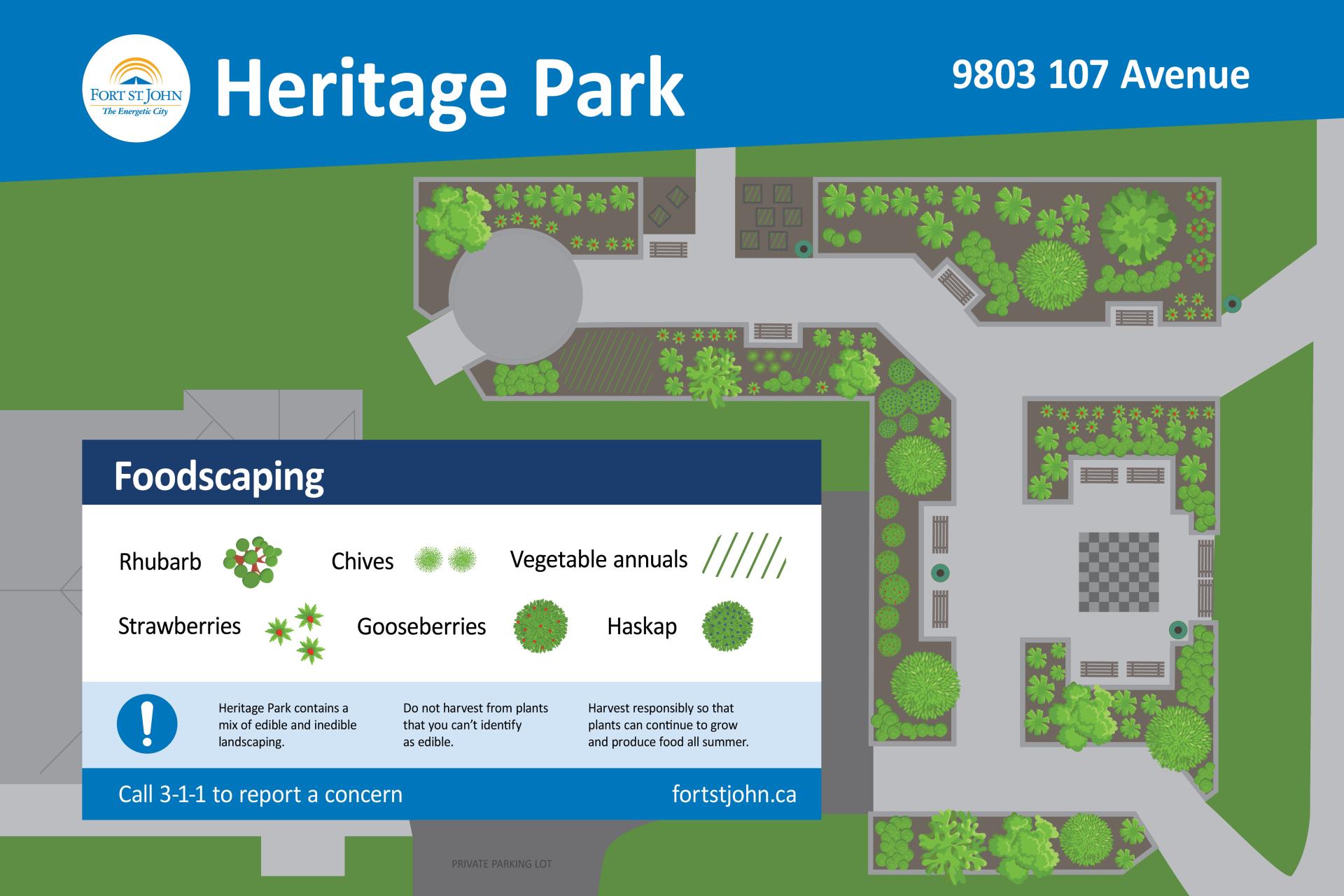 Map of Heritage Park, There is a ma legend detailing some areas on the map.