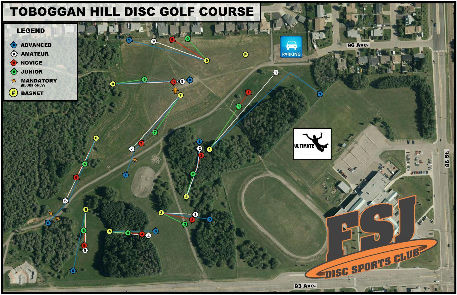 Toboggan Hill Disc golf course map.