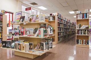 Library bookshelf full of books.
